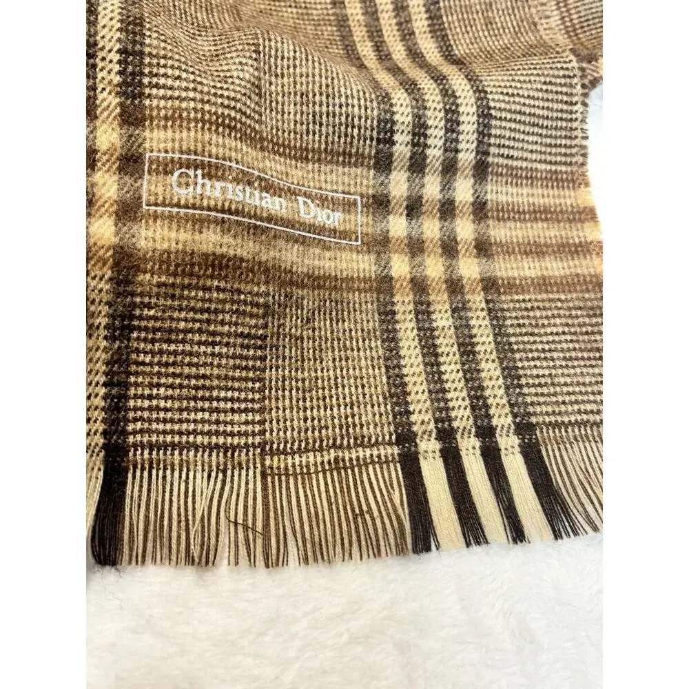 Christian Dior Monsieur 100 % Merino Wool Plaid Scarf Vintage 52 Inches